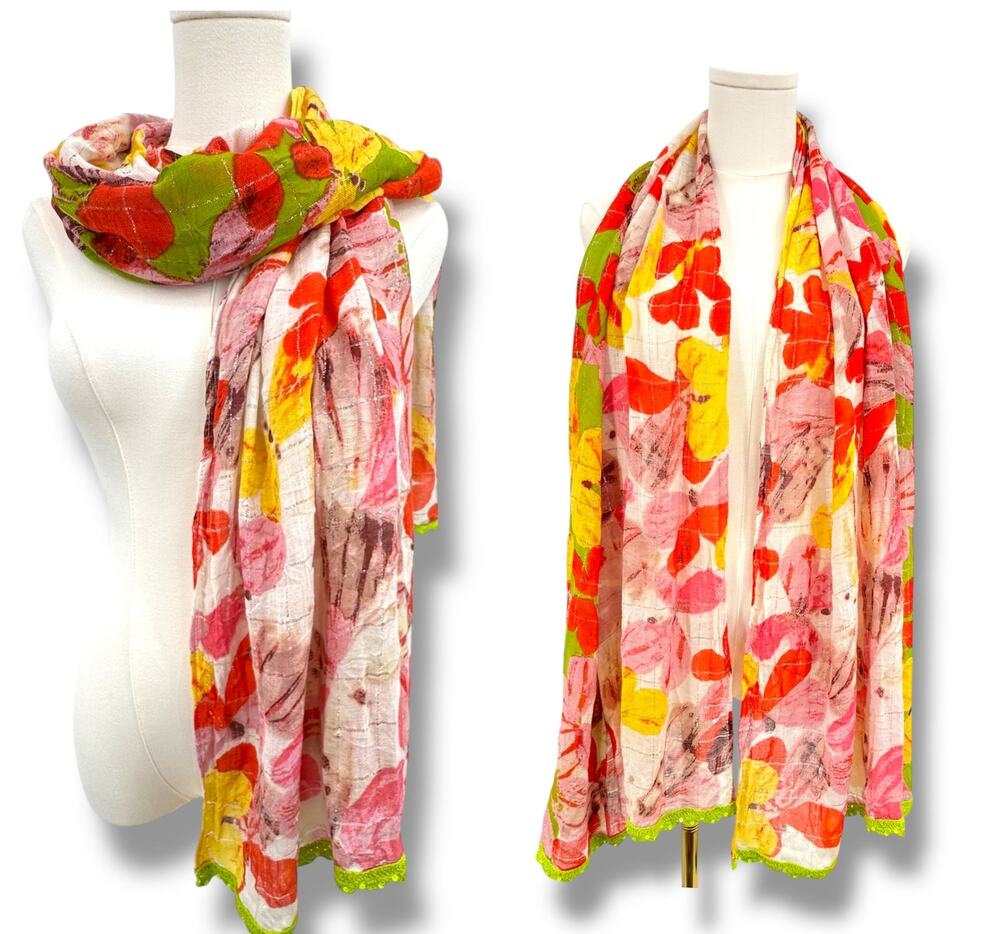 Ann Taylor LOFT scarf floral crochet embroidered sequins boho cottage
